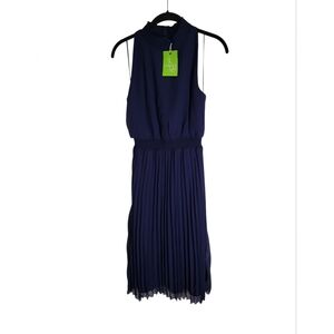 NWT Sam Edelman Navy Smocked Plissé Midi Dress SZ 0